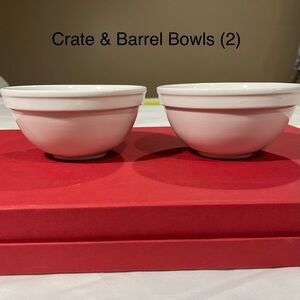 2 Crate & Barrel Culinary Arts Fruit Berry Bowl White Porcelain Stackable 5 3/8"
